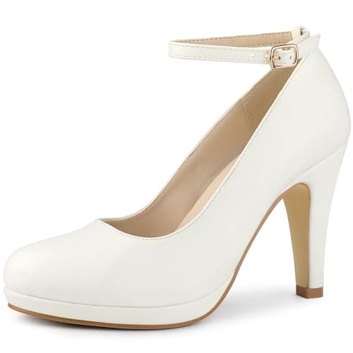 Image of Allegra K Women's Round Toe Stiletto Heel Ankle Strap Court Shoe White 5.5 UK/Label Size 8 US
