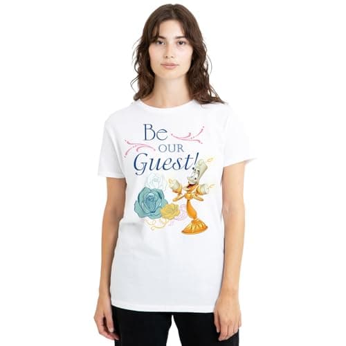 Image of Beauty And The Beast Be Our Guest Ladies T Shirt, White, Small