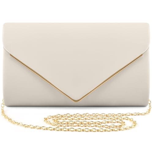 Image of ERKOON Leather Clutch Bags for Women, Evening Bag with Detachable Strap, Prom Handbag Formal Party Clutches Wedding Purses Cocktail Promenade Shoulder (Nude)