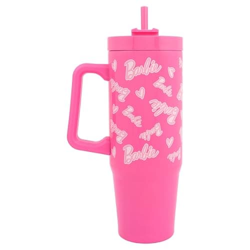 Image of Barbie 900ml Insulated Tumbler with Straw and Lid | Official Merchandise by Polar Gear Logo Themed Travel Tumbler Cup | Double Wall Stainless Steel Tumbler Insulated Cup, Pink