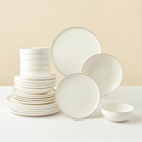 Image of KARACA Stream Bone Meridian - Bone China Porcelain Crockery Set for 6 People Modern Plate Set 24 Pieces with Serving Plate, Soup Plate, Dinner Plate and Dinner Plate, Dinner Service - White