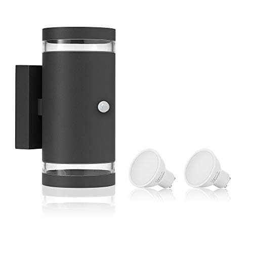 Image of Auraglow PIR Motion Sensor Double Up & Down Outdoor Wall Security Light - Anthracite Grey - Cool White