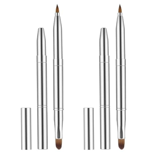 Image of Lip Brush for Lipstick, 2PCS Lip Brushes Retractable Double-Ended Metal Handle with Sharp Tip and Rounded End for Lipstick, Lip Gloss, and Eyeshadow Application