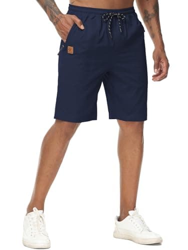 Image of YuKaiChen Men's Shorts Classic Fit Twill Summers Casual Shorts with Zip Pockets Size 38 Navy