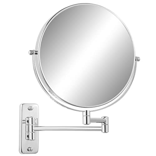 Image of FFowcye 9" Wall Mounted Makeup Mirror, 1x/7x Magnifying Shaving Mirror, Double Sided Bathroom Shower Mirror with Extendable Arm, 360° Swivel for Precise Makeup & Vanity, Chrome Finish (No Light)
