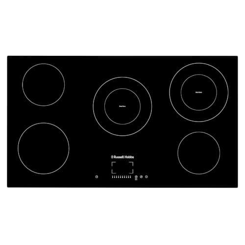 Image of Russell Hobbs, 90cm Electric Hob, Black, 5 Cooking Zones, 2 Dual-Cooking Spaces, 99-Minute Timer, 9-Stage Power Settings, Residual Heat Indicator, Auto Switch Off, Child Lock, Touch Control,RH90EH7013