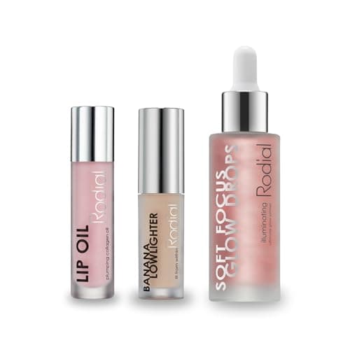 Image of Rodial Glow Essentials Set - Soft Focus Glow Drops 31ml, Banana Lowlighter 1.6ml & Lip Oil 4ml - Hydrating Radiance-Boosting Trio for Brightening Skincare & Makeup, Gift Sets & Stocking Stuffers
