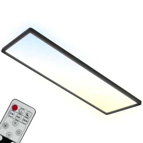 Image of Briloner - LED Ceiling Light, Dimmable Ultra Slim Panel Lamp, Backlight Effect, CCT Adjustable Light, Flush Mount, Remote Control, Night-Light Function, 36W, Living Room, Kitchen, 58x20x3 cm, Black
