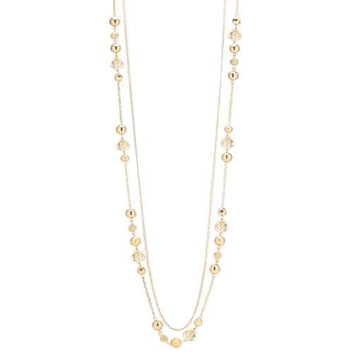 Image of FULU AUTUMN Layered Long Gold Necklaces for Women Natural Stone Beaded Double Chain with Flower Costume Jewellery(Gold)