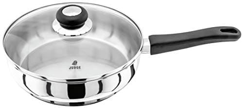 Image of Judge Vista Stainless Steel Large Saute Pan 24cm, Shatterproof Vented Glass Lid, Induction Ready, Oven Safe