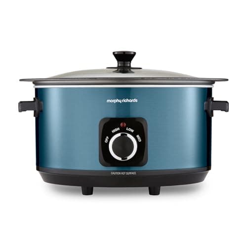 Image of Morphy Richards Accents 6.5L Sear & Stew Slow Cooker, Shatter Resistant Non Stick Aluminium Pot, Single Pot Cooking, 3 Heat Settings, Hob Proof, Glass Lid, Easy Clean & View, Blue, 461023