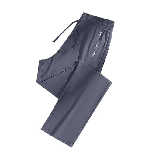 Image of NSICBMNO Gray Straight Leg Joggers Womens Plus Size Tracksuit Bottoms with Zip Pockets Drawstring Sweatpants Ladies Summer Trousers Lightweight Jogging Bottoms Workout Lounge Pants Sports Trousers