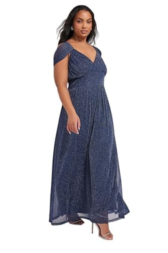 Image of Yours London Curve Blue Metallic Maxi Dress - Women's - Plus Size Curve