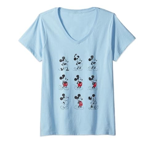 Image of Womens Mickey Mouse Evolution Nine Poses V-Neck T-Shirt