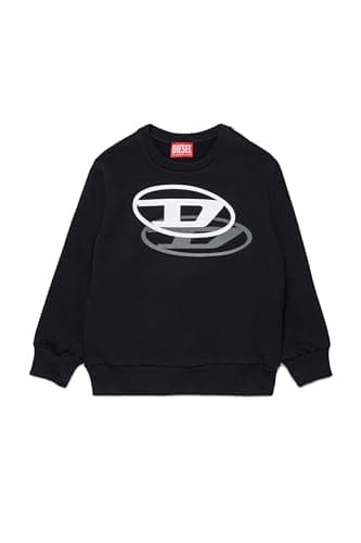 Image of Diesel Black crewneck sweatshirt with logo print on front, Black/White, 10 Years