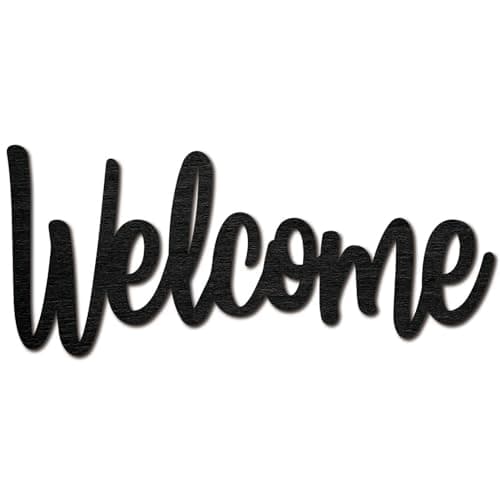 Image of CREATCABIN Welcome Wood Wall Sign Wooden Art Letter Wall Decor Display Laser Cut Wooden DIY Crafts Unfinished for Home Door Decoration Gift Housewarming Birthday Thanksgiving Black 11.9x5.1 Inch