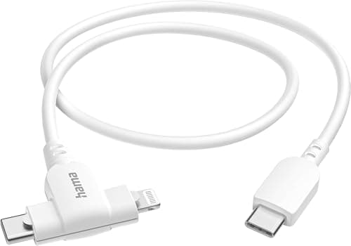 Image of Hama 2-in-1 USB-C to USB-C or Lightning MFI Charging Cable, 1.5 m, White
