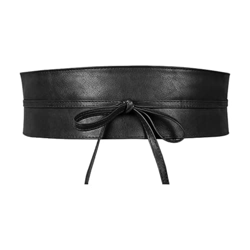 Image of TIHNY Womens Wide Belts Black, Black Tie Belt in Faux Leather, Wide Waist OBI Wrap for Women, Cinch Waistband for Dress, Blazer