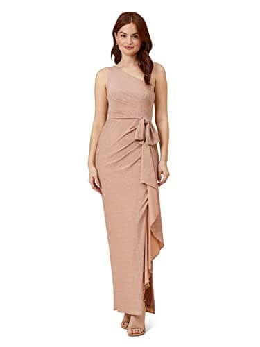 Image of Adrianna Papell Women's Metallic Knit Cascade Gown Special Occasion Dress, Ginger, 10