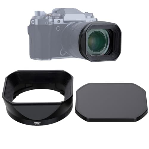 Image of Haoge Metal Square Lens Hood for Fujifilm XF 16-50mm F2.8-4.8 R LM WR,Fujinon XF 33mm F1.4 R LM WR, Fuji XF 23mm f/1.4 R LM WR lens,with a Hood Cap on XT5 XT4 XT50 XH2 Camera