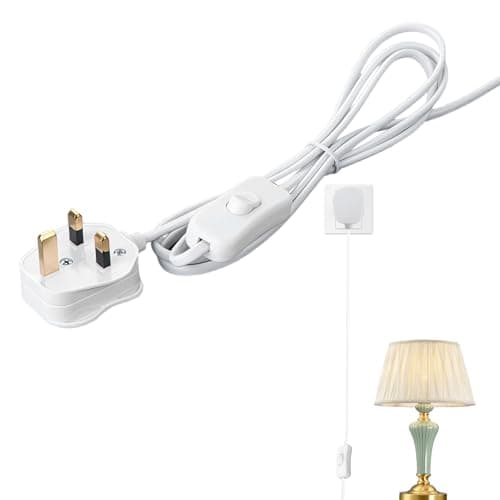 Image of 2 Core Table Lamp Pre-Made Cable,Table Lamp Cable With Switch with Inline Switch 1.8 Meters,2-Core Ta ble La mp Cable,250V 6A Light Switches,UK Plug Light Switches with 13A Fused(White)