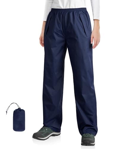 Image of 33,000ft Womens Waterproof Trousers Packable Windproof Overtrousers Lightweight Rain Pants for Rainwear Walking Hiking Navy Blue M