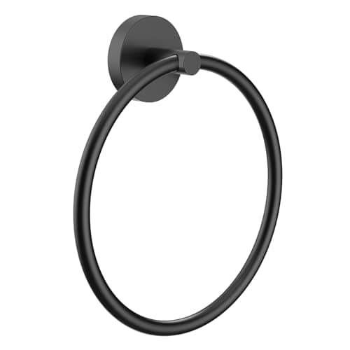 Image of EZKEY Hand Towel Holder Screw-in Matte Black Towel Ring for Bathroom Wall Stainless Steel Round Towel Hanger for Bathroom Hardware Accessories