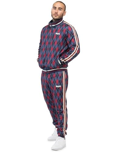 Image of Lonsdale Men's Redford Tracksuit, Navy/Red/Ecru, S