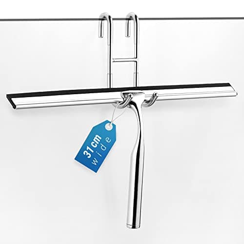 Image of General Squeegee Stainless Steel Shower Wiper 31cm Shower Squeegee Without Drilling Window Puller with Wall Hanger 2 Silicone Wiper Lip for Bathroom Mirror Window Glass Cleaning Chrome