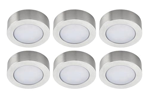 Image of Bright Source LED Circular Cabinet Cupboard Unit Shelf Light, Satin Nickel, 2.5W, 220lm, 3CCT Switchable 3000K 4000K 6000K- Pack of 6