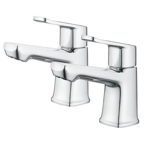 Image of Ankoory Bathroom Basin Pillar Tap, A Pair of Bathroom Sink Taps, Modern Twin Mono Faucets for 2 Hole Basin, 1/4 Turn 2 Pcs Faucets, Solid Brass (Chrome)