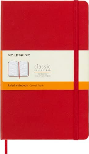 Image of Moleskine Classic Notebook, Notebook With Ruled Pages, Hard Cover and Elastic Closure, Scarlet Red, Large, 13 x 21 cm, 240 Pages