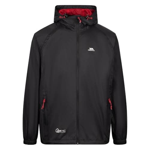 Image of Trespass Adults Qikpac Waterproof Packaway Jacket Coat - Black/Red - XL