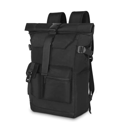 Image of KYYLZ 28 L Roll Top Backpack Mens, Large Waterproof Rucksack Womens, School Bag with Laptop Compartment 17 inch, Waterproof Backpack for Travelling Rucksack for University bag Business Sports, Black