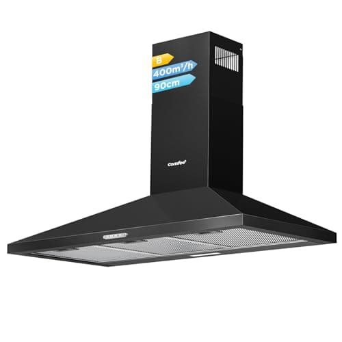 Image of COMFEE' 90 cm Chimney Cooker Hood PYRA17B-90 Extractor Hood with LED and Recirculating & Ducting System Wall Mounted Range Hood 900 mm Extractor Fan - Black