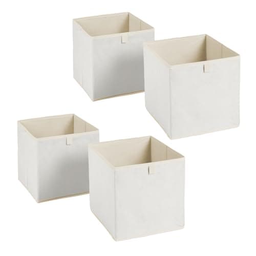 Image of OHS Pack of 4 Matte Velvet Cube Storage Boxes Home Organiser Toys Clothing Bathroom Pop Up Foldable Collapsible Storage Boxes Space Saving Shelves Organiser Cube Baskets, Natural