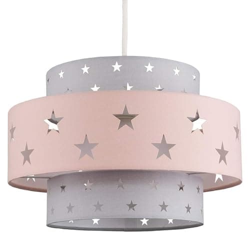Image of MiniSun | Modern Pink and Dark Grey Cut Out Star Design Ceiling Light Shade | Pendant Lights, Home Décor & Improvement Essential | 300mm Shade Width