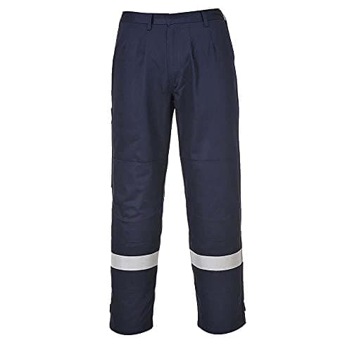 Image of Portwest FR26 Bizflame Work Flame Resistant Trousers High Visibility Reflective FR Pants CE CAT III ATEX Welding Protection Triple Stitched Workwear, Navy, XL