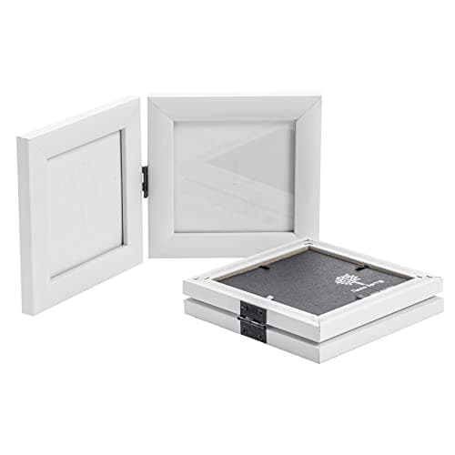 Image of Nicola Spring Folding 2-Photo Frames - Fits Photo Size 4 x 4 (10 x 10cm) - Pack of 2 - White Picture Frame Small Square Photo Frame with Stand Freestanding Photo Certificate Display Poster Frame