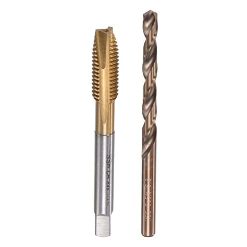 Image of uxcell M8 x 1.25 Spiral Point Thread Tap and 6.8mm Drill Bit Set, Metric Titanium Plated Cobalt High Speed Steel Machine Screw Thread Tap Threading Tool