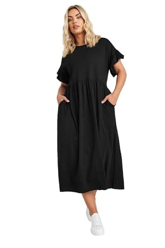 Image of Yours Curve Cotton Frill Sleeve Maxi Dress - Women's - Plus Size Curve Black