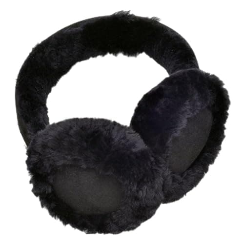 Image of Lambland Premim Sheepskin and Suede Winter Ear Warmers Earmuffs Folding (Black)