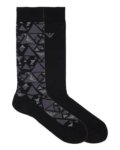 Image of Emporio Armani MAN'S GRAPHIC ALLOVER 2-PACK LONG SOCKS BLACK TU
