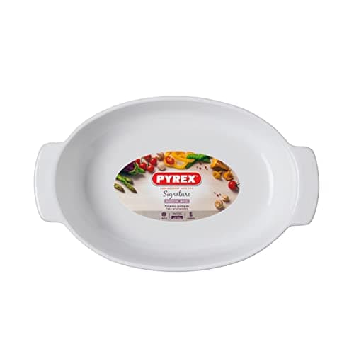 Image of Pyrex Signature Ceramic Oval Roaster with Grips 30 x 20cm White (Pack of 2)