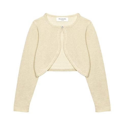 Image of Bolerose Girls Long Sleeve Sparkle Cardigan Childrens Kids Bolero Shrug (Champagne, 7-8 YRS)