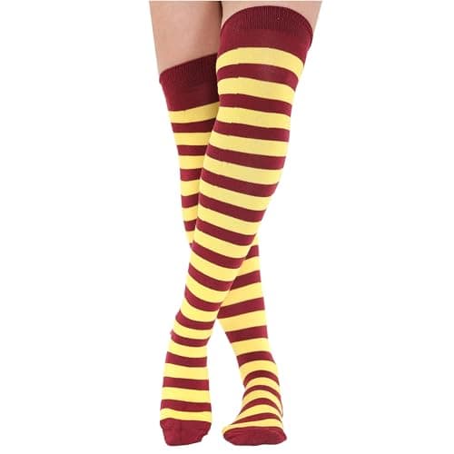 Image of Crazy Chick New Ladies Girls Stripe Stripy Striped Over The Knee Thigh High Long Socks Assorted Colours UK Size 4-6 (Maroon & Yellow)