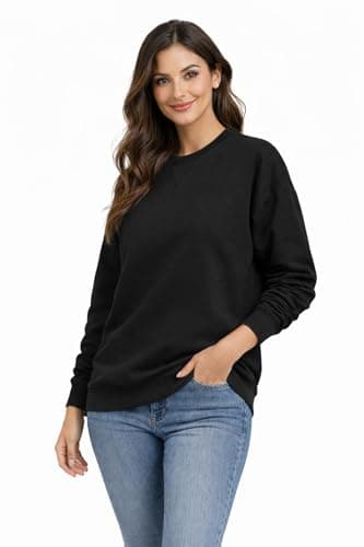 Image of Blu Apparel Ladies Premium Sweatshirts for Women Crew Neck Casual Soft Long Sleeve Jumper Sweater Oversized Sweatshirt for Gym (UK, Numeric, 16, Regular, Regular, Black)