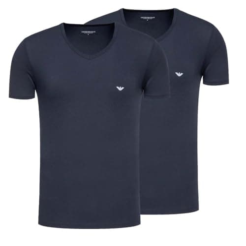 Image of Emporio Armani Man's Core Logoband 2-Pack V Neck T-Shirt, Blue, XL, Regular