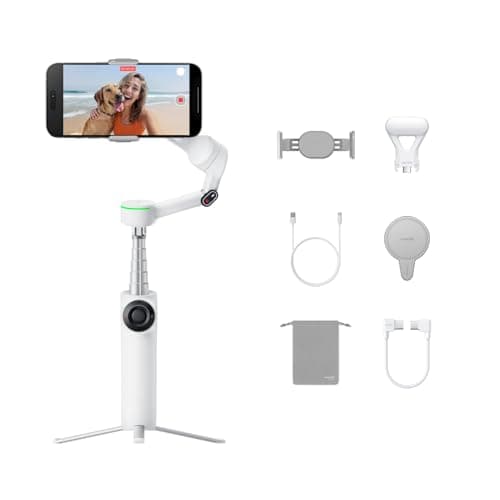 Image of Insta360 Flow 2 Pro Creator Bundle White - Foldable AI Phone Gimbal, Apple DockKit, 360º Pan Tracking, Free Tilt Mode, Built-In Tripod/Selfie Stick, Portable Vlog/Travel Stabilizer, Spotlight, MagSafe