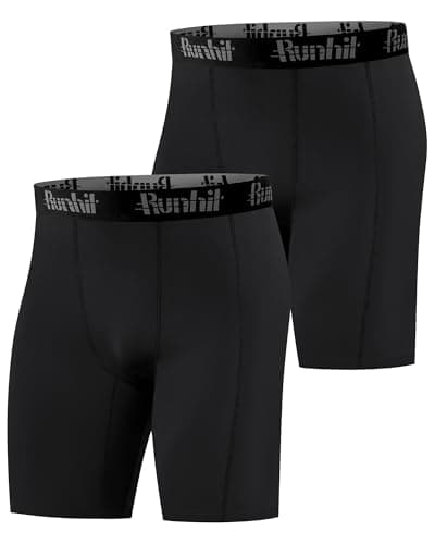 Image of Runhit Compression Shorts Men, 1 or 2 Pack Anti Chafing Moisture Wicking Underwear Base Layer Shorts Quick Dry Spandex Sport Leggings Undershorts for Running Cycling Gym Rugby Workout Black*2 M